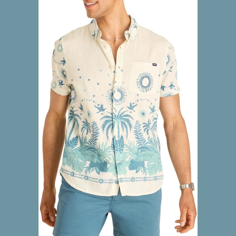 Chubbies Mens Medium Friday Button Down Shirt Tropical Palm Tree Beach Vacation